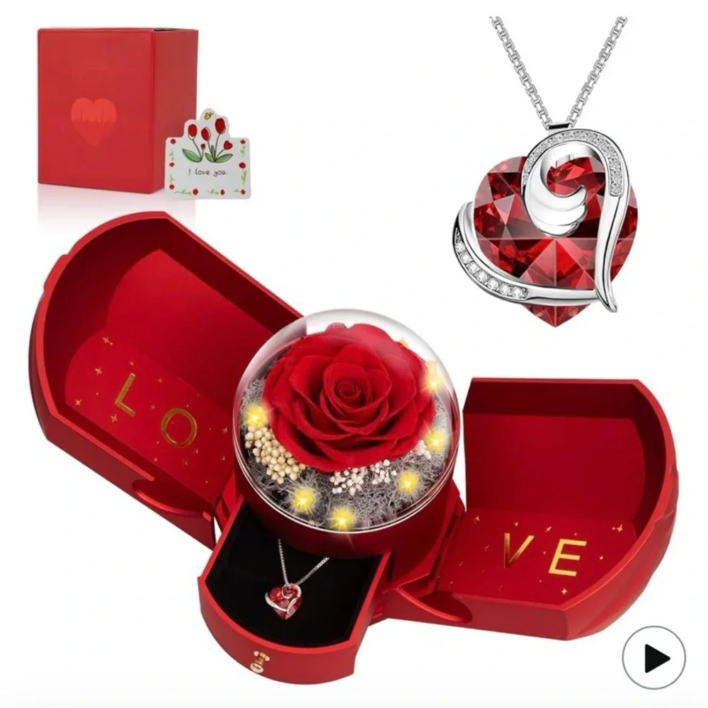 🌹Preserved Lighted Rose Box with Necklace